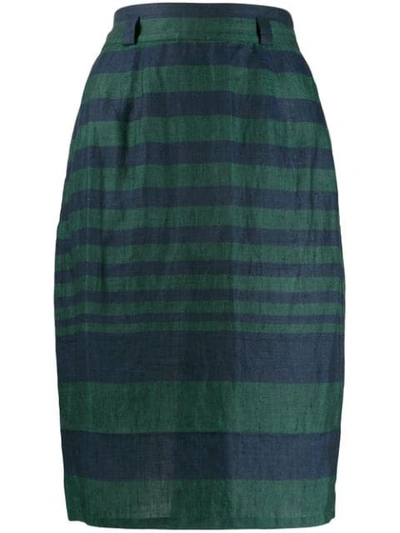 Pre-owned Versace 1980s Striped Wrap Skirt In Green