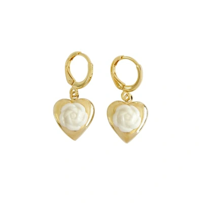 Poporcelain Mini Camellia Heart Locket Earrings