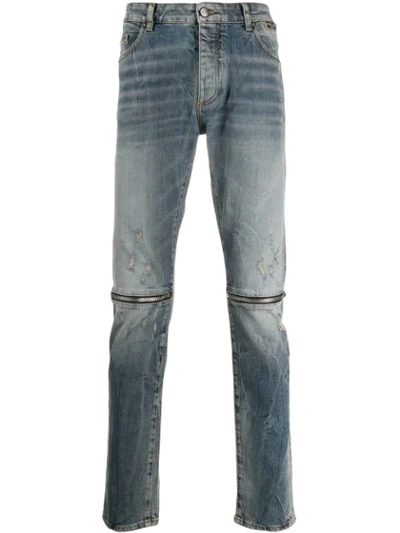 Palm Angels Zipper Details Straight Jeans In Blue