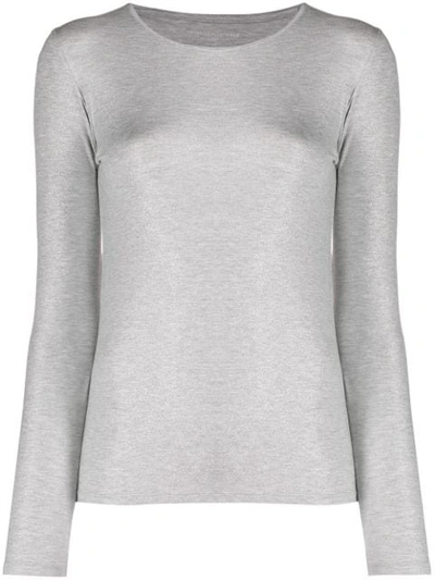 Majestic Crew Neck Jersey Top In Grey