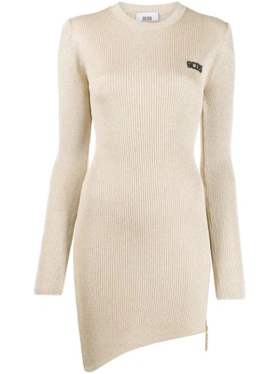 Gcds Metallic Knit Mini Dress In Gold
