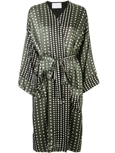 Asceno Contrast Polka Dot Silk Dress In Green