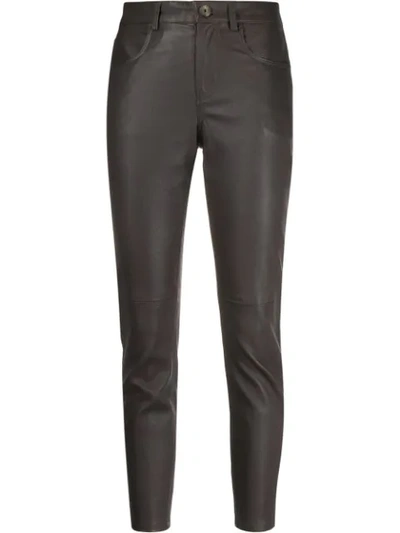 Lorena Antoniazzi Cropped Leather Trousers In Grey
