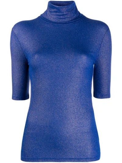Majestic Knitted Turtle Neck Top In Blue