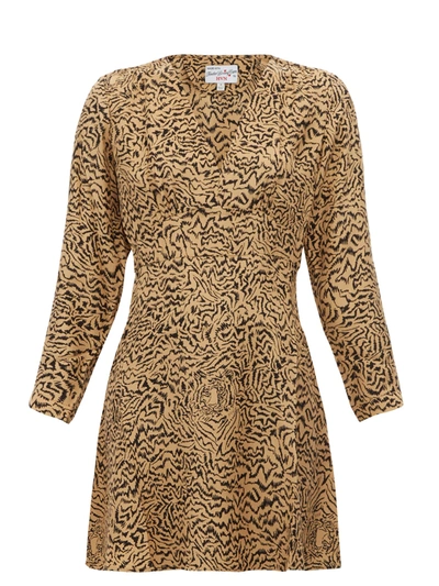 Hvn Opening Ceremony Mini Hoover Long Sleeve Dress In Brown Tiger