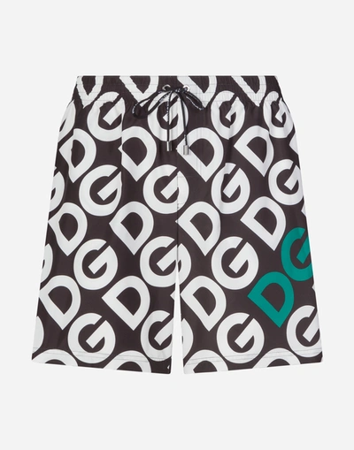Dolce & Gabbana Mid-length Swimming Trunks With Dg Logo Print In Multicolor