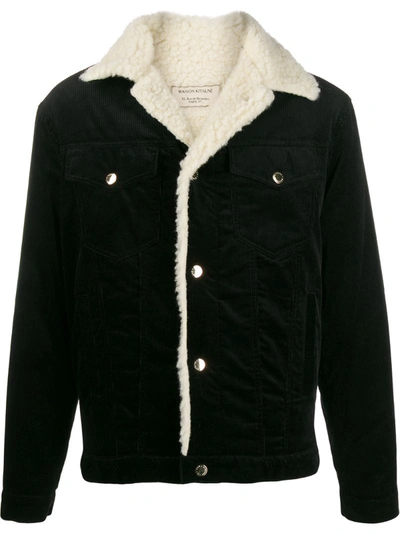 Maison Kitsuné Faux Shearling-lined Denim Jacket In Black