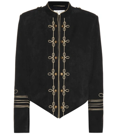Saint Laurent Embellished Suede Jacket In Eoir