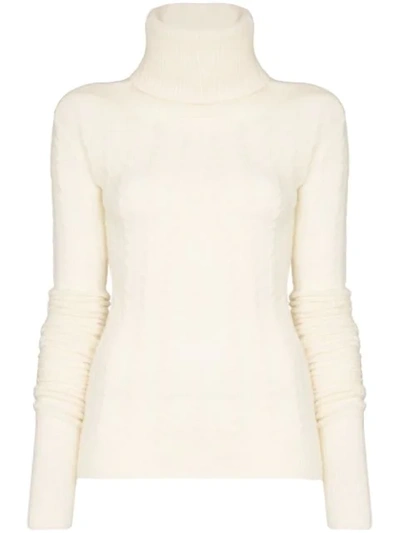 Jacquemus Sofia Cable Knit Roll-neck Jumper In White