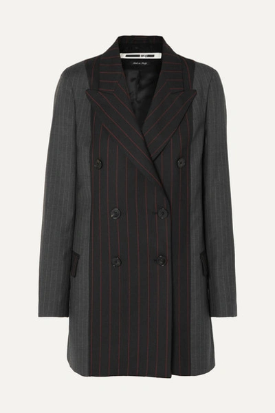 Mcq By Alexander Mcqueen Double-breasted Paneled Pinstriped Grain De Poudre And Wool Blazer In Black