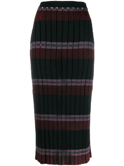 Marni Pleated Striped Knitted Midi Skirt In Black