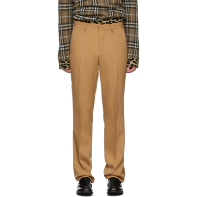 Burberry Tan Canvas Formal Trousers In Light Walnu