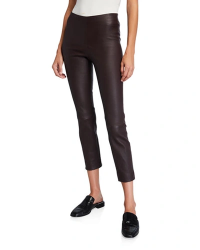 Vince Stitch-back Cropped Leather Leggings In Purple