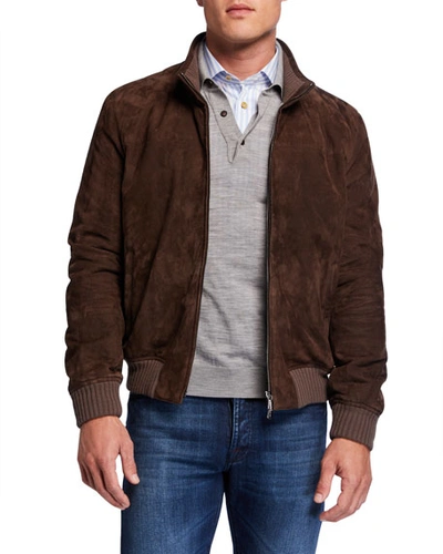 Mandelli Men's Cashmere-lined Suede Jacket In Taupe