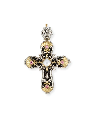 Konstantino Cross Pendant With Pink Tourmaline & Mother-of-pearl