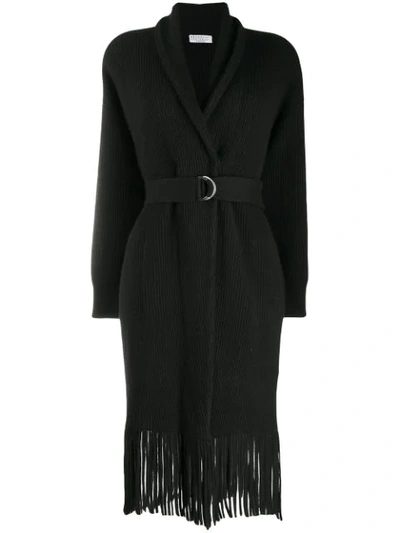 Brunello Cucinelli Fringed Cardi-coat In Black