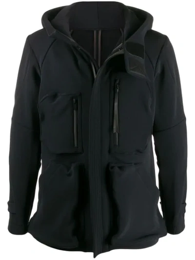Devoa Multi-pocket Hooded Jacket In Black