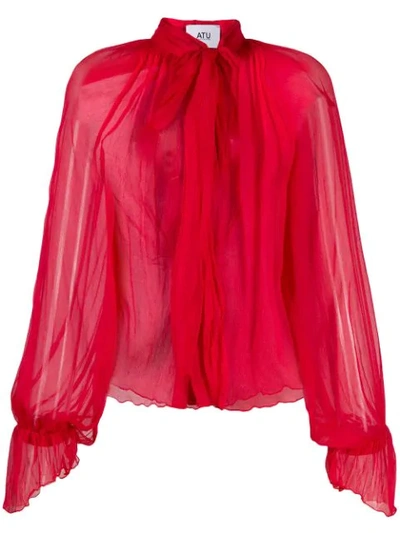 Atu Body Couture Silk Pussybow Blouse In Red