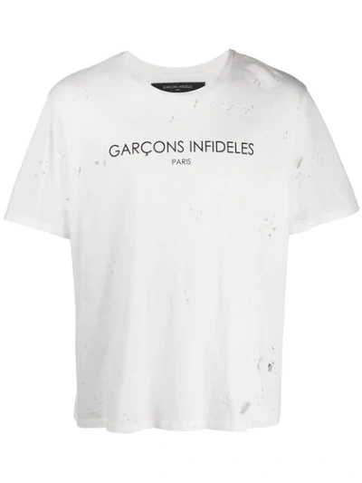 Garcons Infideles Distressed Logo T-shirt In White