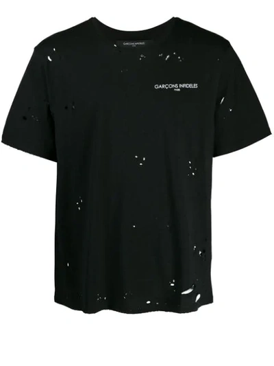 Garcons Infideles Distressed Logo T-shirt In Black