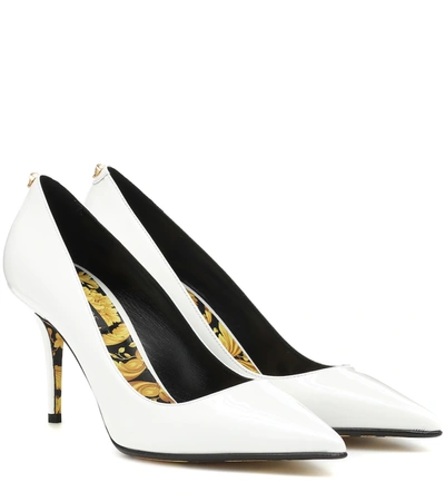 Versace Decoll Barocco Patent Pumps In White