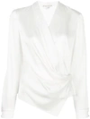 Alice And Olivia Aurora Draped Shawl-collar Wrap Top In White