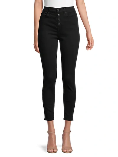 7 For All Mankind High Waist Ankle Skinny Jeans With Exposed Buttons In Black