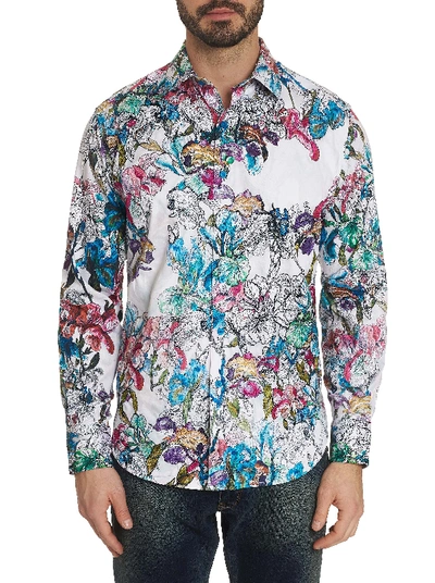 Robert Graham Men's Broken Blossom Floral-print Sport Shirt W/ Contrast Detail In Multi