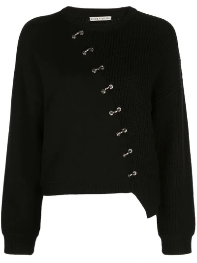 Alice And Olivia Elyse Cropped Asymmetric Pullover W/ Hardware In Blk/ Silver