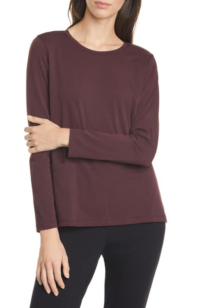 Eileen Fisher Petite Jersey Round-neck Long-sleeve Top With Pocket In ...