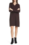 Eileen Fisher Petite Washed Fine Wool Crepe V-neck Long-sleeve Dress In Cassis