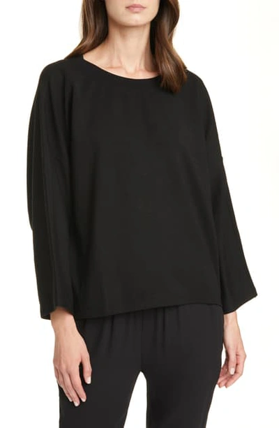Eileen Fisher Petite Ponte Boat-neck Long-sleeve Top In Black