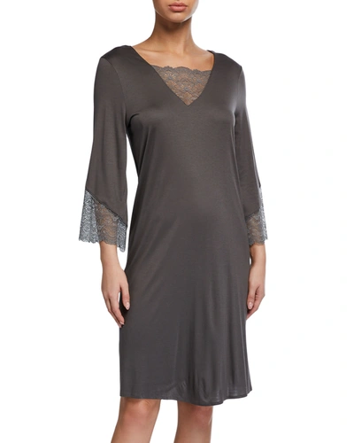 Hanro Aria 3/4-sleeve Nightdress In Gray