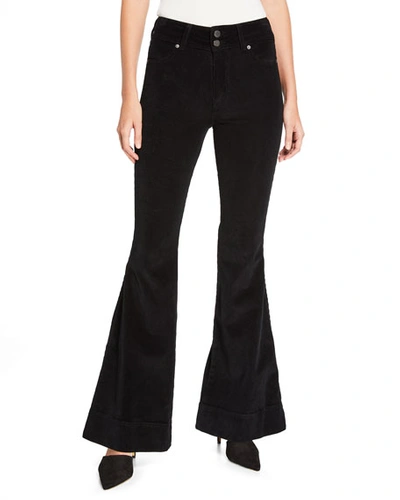 Alice And Olivia Beautiful Double-waistband Corduroy Bell Jeans In Black