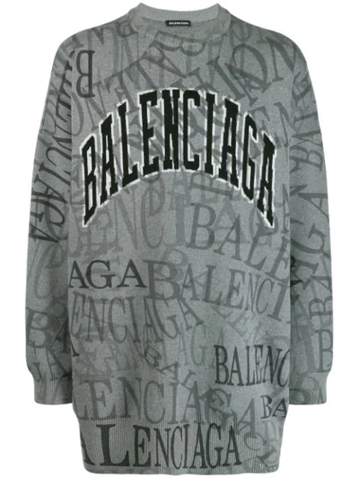 Balenciaga Men's Oversized Logo Typographic Sweater In Grey