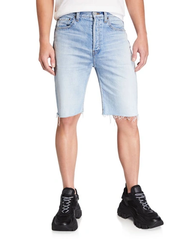 Balenciaga Men's Light-wash Cutoff Denim Shorts In Blue