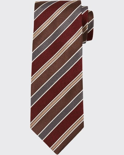 Brioni Men's Multi Repp-stripe Silk Tie In Dark Brown