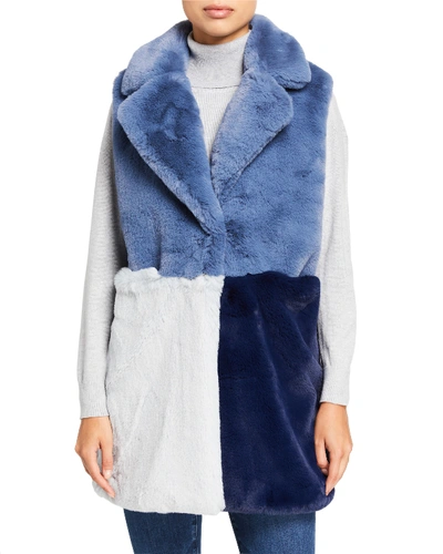Heurueh Colorblock Faux Fur Vest In Blue Multi