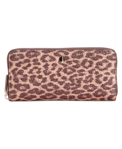 Kate Spade Metallic Leopard Slim Continental Wallet In Rose Gold Multi/gold