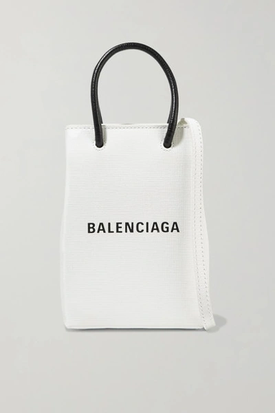 Balenciaga Mini Printed Textured-leather Tote In White