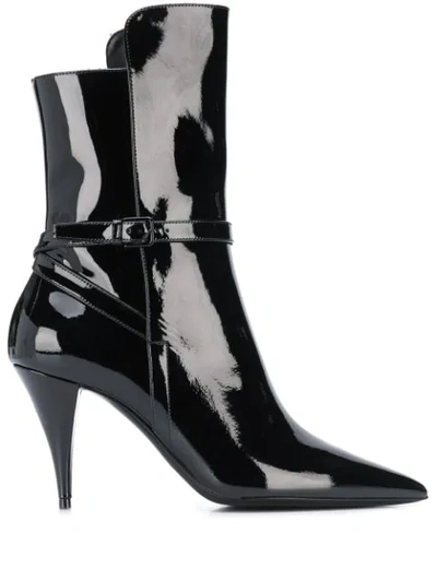 Saint Laurent Kiki Point-toe Patent-leather Boots In Black