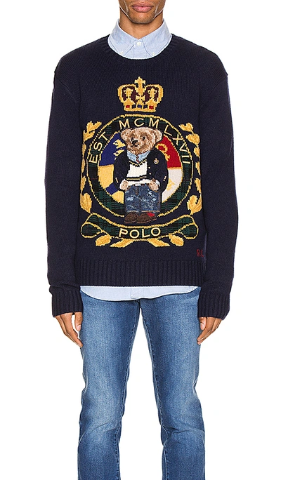 Polo Ralph Lauren Logo Crest Wool-blend Sweater In Navy Crest Bear