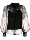 Marc Jacobs Crystal-embellished Neck-tie Tulle Blouse In Black
