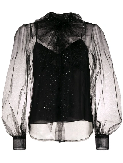 Marc Jacobs Crystal-embellished Neck-tie Tulle Blouse In Black