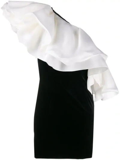 Alexandre Vauthier One-shoulder Organza-ruffle Velvet Mini Dress In Black & White