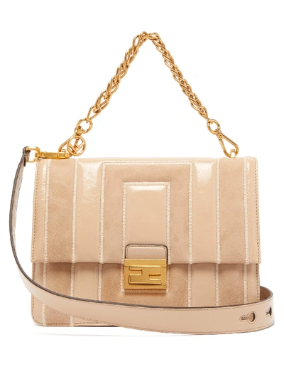 Fendi Kan U Medium Leather And Suede Cross-body Bag In Neutrals