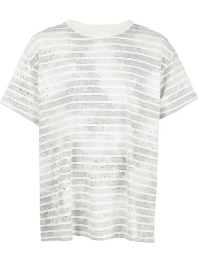 Amiri Shotgun Bleached Striped Cotton T-shirt In Grey