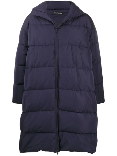 Balenciaga Logo Patch Quilted Puffer Coat In Blue