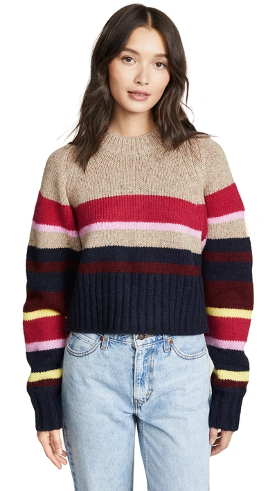 Current Elliott Current/elliott The Moonshine Striped Cropped Sweater In Brown And Multi Stripe