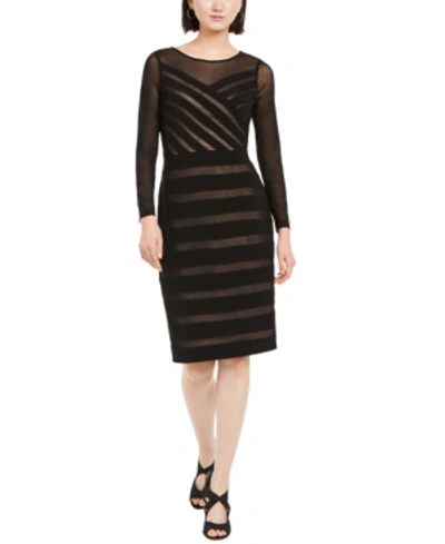 Adrianna Papell Illusion Banded Sheath Dress In Black/pale Pink